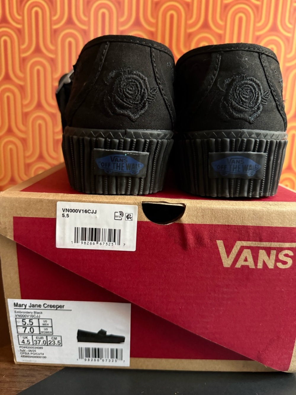 VANS Black Mary Jane Creeper Platform (Halloween) Spooky Flowers Black M 5.5 W 7 - Picture 5 of 6